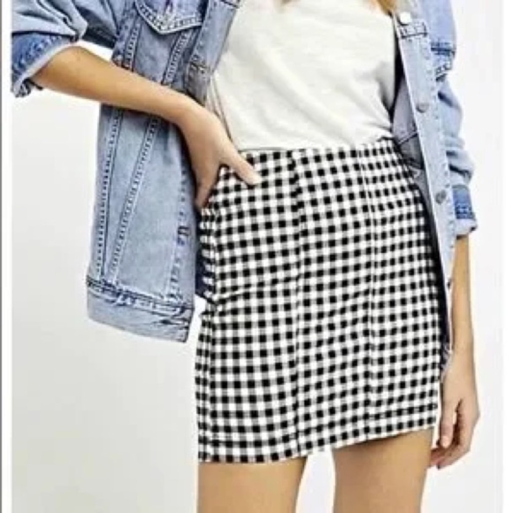 Free People Femme Modern Gingham Stretch mini skirt back zip 8 panels Size 2